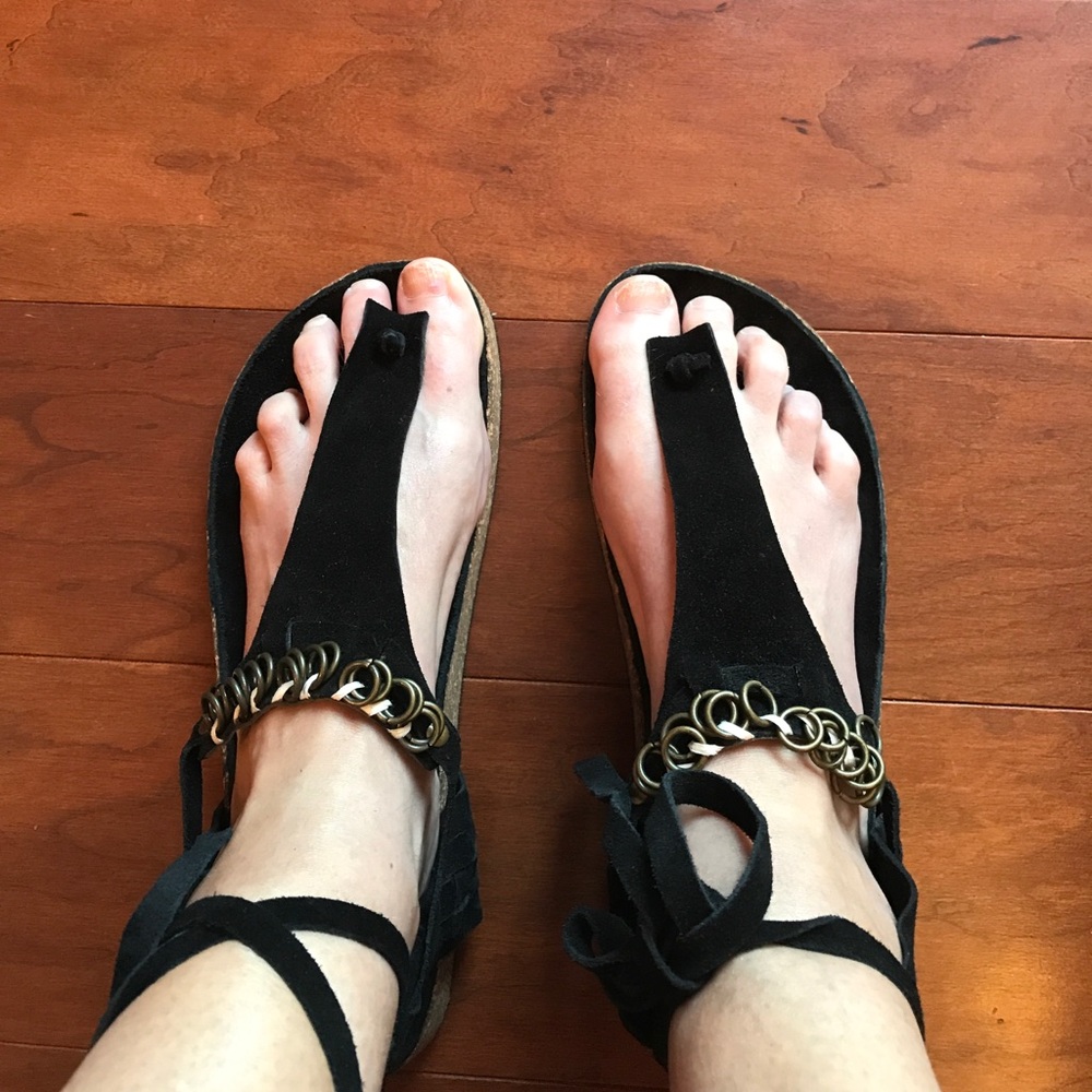 Free People Black Suede Chain-Accent Gladiator Sandals